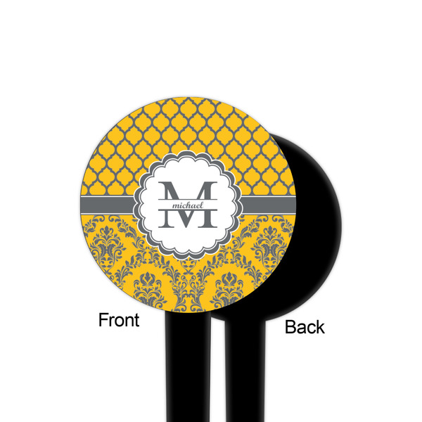 Damask & Moroccan Black Plastic 4" Food Pick - Round - Single Sided - Front & Back