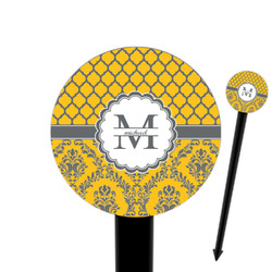 Damask & Moroccan 6" Round Plastic Food Picks - Black - Single Sided (Personalized)