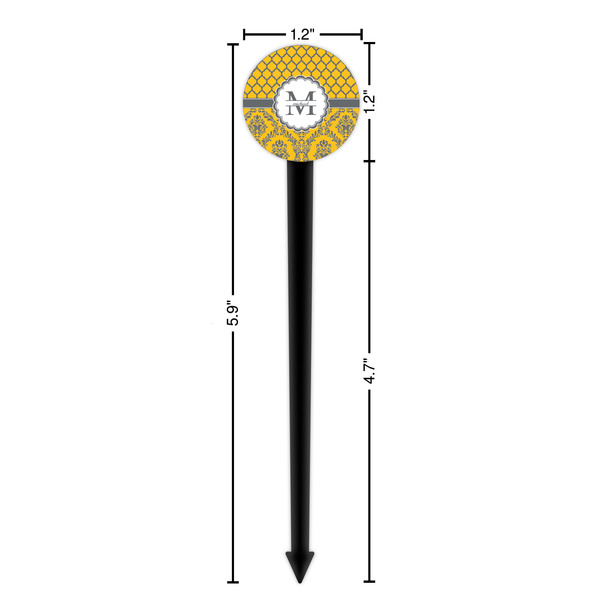 Damask & Moroccan Black Plastic 6" Food Pick - Round - Dimensions