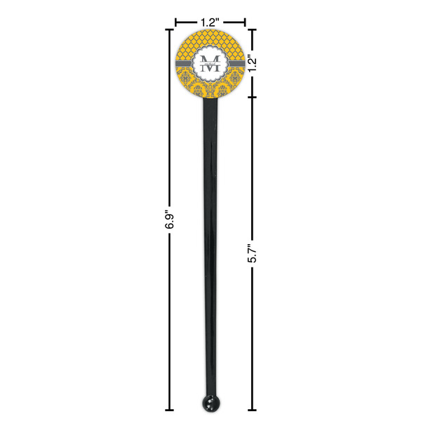 Damask & Moroccan Black Plastic 7" Stir Stick - Round - Dimensions