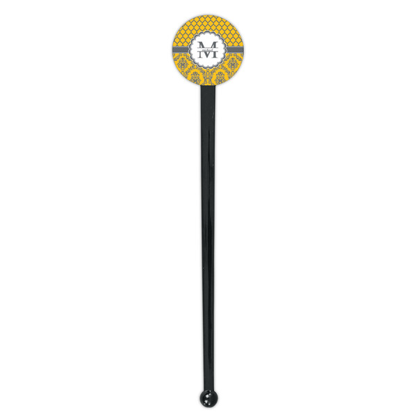 Damask & Moroccan Black Plastic 7" Stir Stick - Round - Single Stick