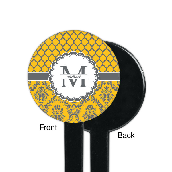 Damask & Moroccan Black Plastic 7" Stir Stick - Single Sided - Round - Front & Back