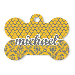 Damask & Moroccan Bone Shaped Dog ID Tag (Personalized)