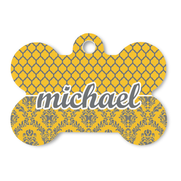 Custom Damask & Moroccan Bone Shaped Dog ID Tag (Personalized)