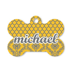 Damask & Moroccan Bone Shaped Dog ID Tag - Small (Personalized)