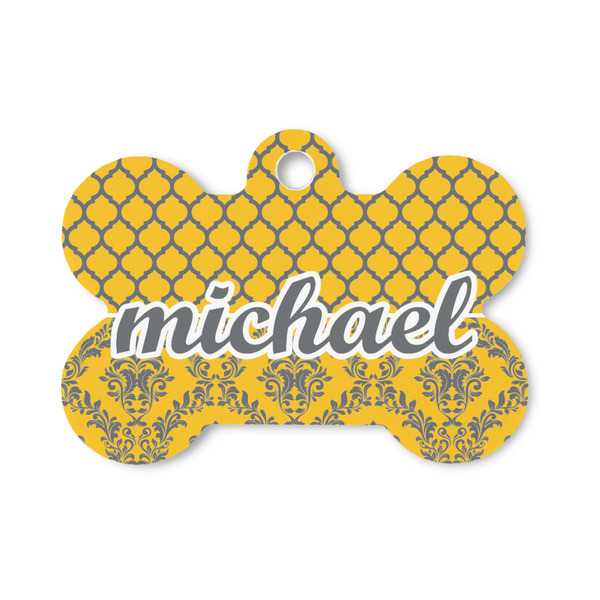 Custom Damask & Moroccan Bone Shaped Dog ID Tag - Small (Personalized)