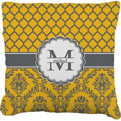 Damask & Moroccan Faux-Linen Throw Pillow 16" (Personalized)