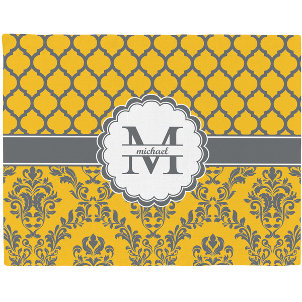 Custom Damask & Moroccan Woven Fabric Placemat - Twill w/ Name and Initial
