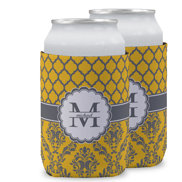 Custom Damask & Moroccan Can Cooler (12 oz) w/ Name and Initial