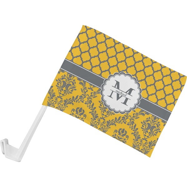 Custom Damask & Moroccan Car Flag - Small w/ Name and Initial