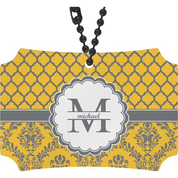 Custom Damask & Moroccan Rear View Mirror Ornament (Personalized)