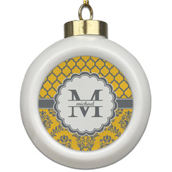 Damask & Moroccan Ceramic Ball Ornament (Personalized)