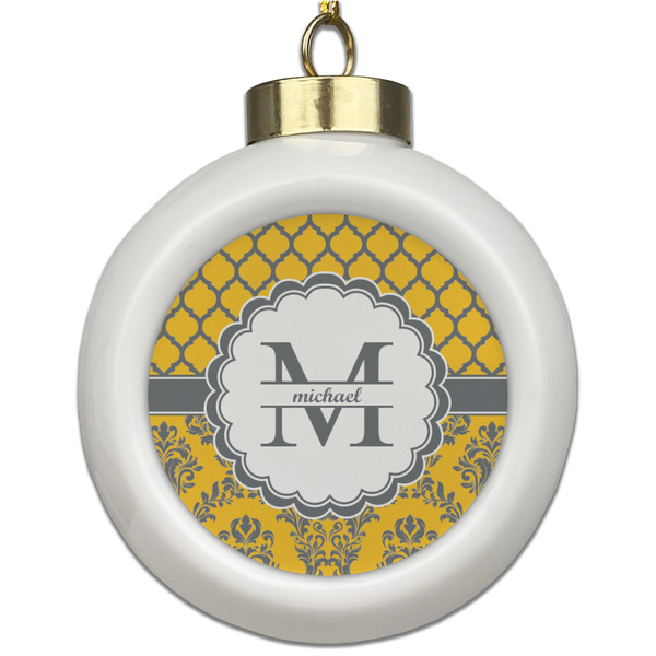 Custom Damask & Moroccan Ceramic Ball Ornament (Personalized)