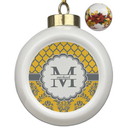 Damask & Moroccan Ceramic Ball Ornaments - Poinsettia Garland (Personalized)