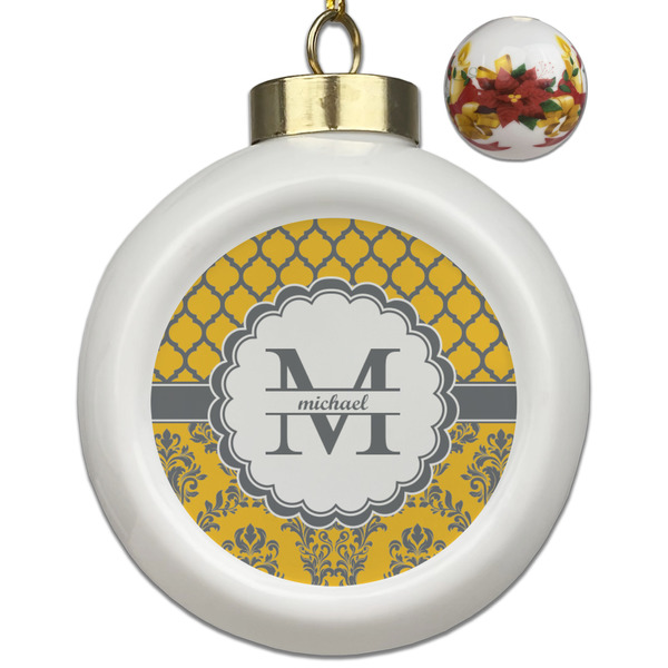 Custom Damask & Moroccan Ceramic Ball Ornaments - Poinsettia Garland (Personalized)