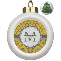 Damask & Moroccan Ceramic Ball Ornament - Christmas Tree (Personalized)
