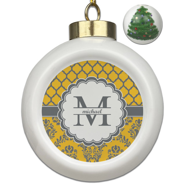Custom Damask & Moroccan Ceramic Ball Ornament - Christmas Tree (Personalized)