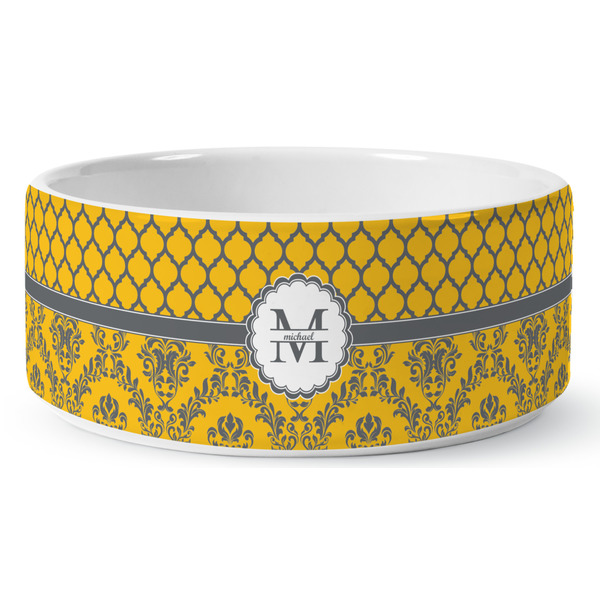 Damask & Moroccan Ceramic Dog Bowl - Medium - Front