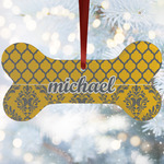 Damask & Moroccan Ceramic Dog Ornament w/ Name and Initial