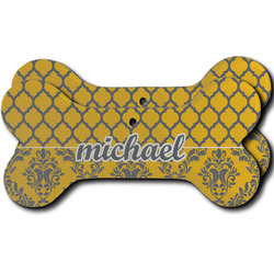 Damask & Moroccan Ceramic Dog Ornament - Front & Back w/ Name and Initial