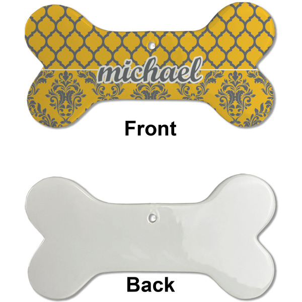 Damask & Moroccan Ceramic Flat Ornament - Bone Front & Back Single Print (APPROVAL)