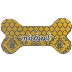 Damask & Moroccan Ceramic Dog Ornament - Front w/ Name and Initial