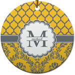 Damask & Moroccan Round Ceramic Ornament w/ Name and Initial
