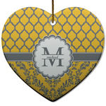 Damask & Moroccan Heart Ceramic Ornament w/ Name and Initial
