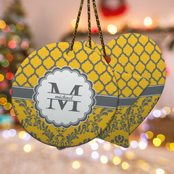 Damask & Moroccan Ceramic Ornament w/ Name and Initial