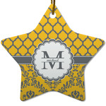 Damask & Moroccan Star Ceramic Ornament w/ Name and Initial