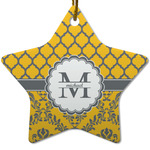 Damask & Moroccan Star Ceramic Ornament w/ Name and Initial