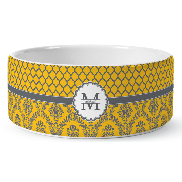 Custom Damask & Moroccan Ceramic Dog Bowl - Medium (Personalized)