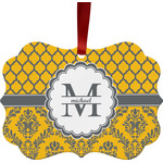 Damask & Moroccan Metal Frame Ornament - Double Sided w/ Name and Initial