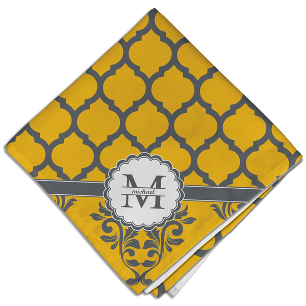 Custom Damask & Moroccan Cloth Dinner Napkin - Single w/ Name and Initial