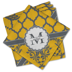 Damask & Moroccan Cloth Cocktail Napkins - Set of 4 w/ Name and Initial