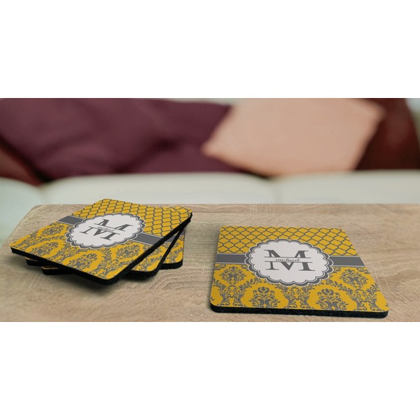 Damask & Moroccan Coaster Rubber Back - On Coffee Table