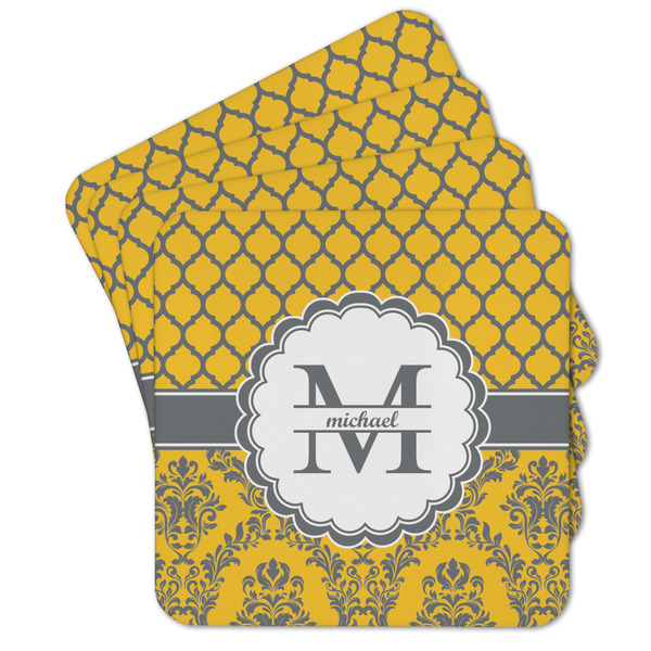 Custom Damask & Moroccan Cork Coaster - Set of 4 w/ Name and Initial
