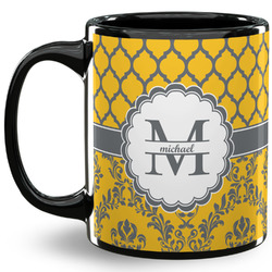 Damask & Moroccan 11 Oz Coffee Mug - Black (Personalized)