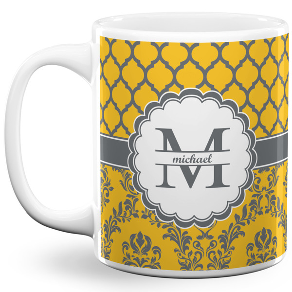Custom Damask & Moroccan 11 Oz Coffee Mug - White (Personalized)