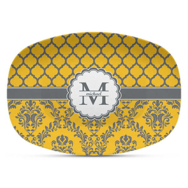 Custom Damask & Moroccan Plastic Platter - Microwave & Oven Safe Composite Polymer (Personalized)