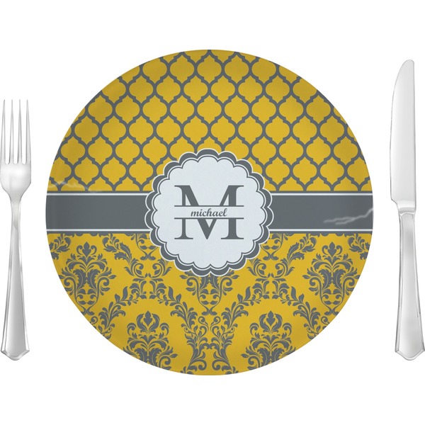 Custom Damask & Moroccan 10" Glass Lunch / Dinner Plates - Single or Set (Personalized)