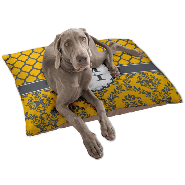 Custom Damask & Moroccan Dog Bed - Large w/ Name and Initial