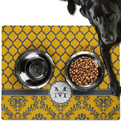 Damask & Moroccan Dog Food Mat - Large w/ Name and Initial