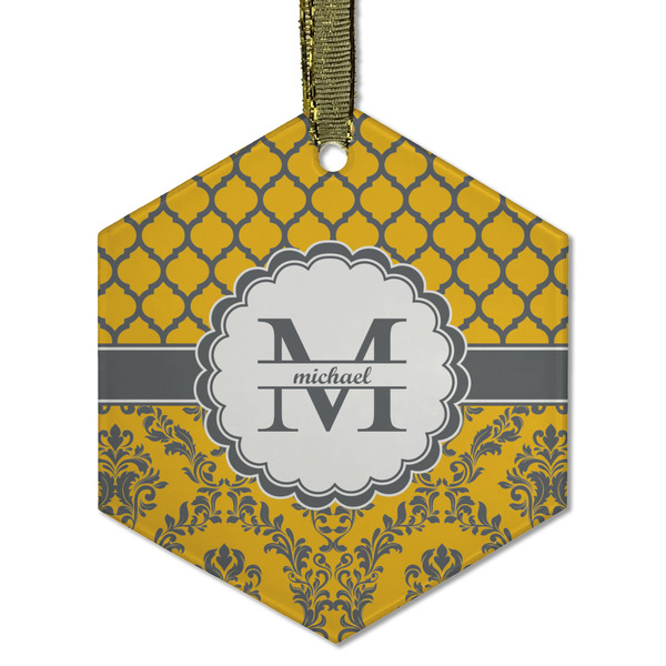 Damask & Moroccan Frosted Glass Ornament - Hexagon