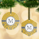 Damask & Moroccan Flat Glass Ornament w/ Name and Initial