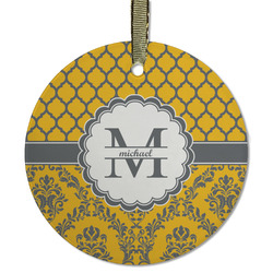 Damask & Moroccan Flat Glass Ornament - Round w/ Name and Initial
