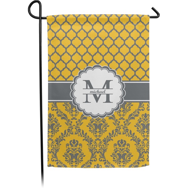 Custom Damask & Moroccan Small Garden Flag - Double Sided w/ Name and Initial