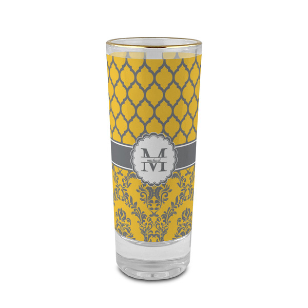 Custom Damask & Moroccan 2 oz Shot Glass -  Glass with Gold Rim - Single (Personalized)