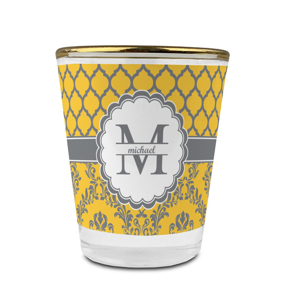 Custom Damask & Moroccan Glass Shot Glass - 1.5 oz - with Gold Rim - Set of 4 (Personalized)