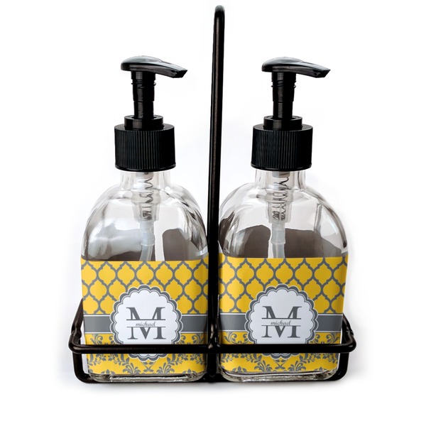 Custom Damask & Moroccan Glass Soap & Lotion Bottle Set (Personalized)